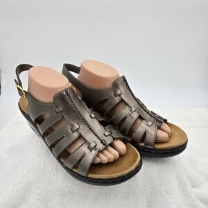 Clarks Lexi Leather Womens Sandals Size 11W Wide  Strappy Slingback Pewter Bronz